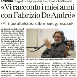 Su BresciaOggi una presentazione del libro I MIEI OTTO ANNI CON FABRIZIO DE ANDRÉ